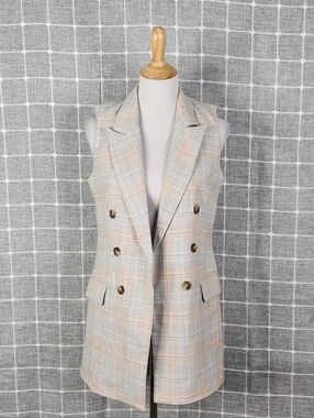 Rachel Zoe Sleeveless Plaid Double-Breasted Vest
